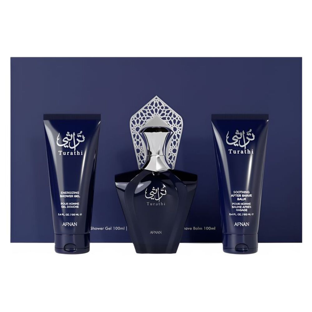 Afnan Turathi Blue 3Pc Set for Men (3.0 EDP+3.4 Shower Gel+3.4 After Shave)- New